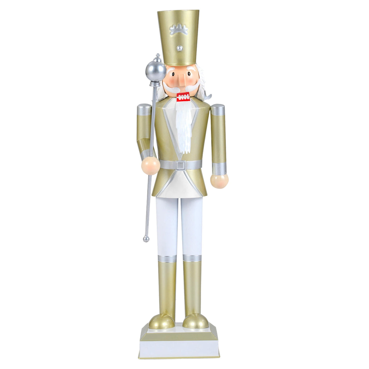 32.5 Inch Christmas Nutcracker Figure With High Hat and Scepter, White and Golden Holiday Home Decor