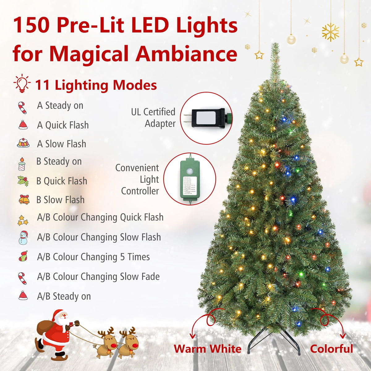 Costway 4 FT Pre-Lit Artificial Christmas Tree with 296 Dense Branch Tips, 100 LED Lights