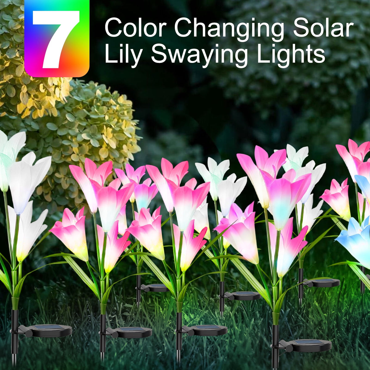 Solar Garden Lights Outdoor Decor, Lily Flower Garden Stake Lights Waterproof, 4 PCS LED Solar Lights Solar Powered for Outside Patio Garden Pathway Yard Decoration, Color Changing