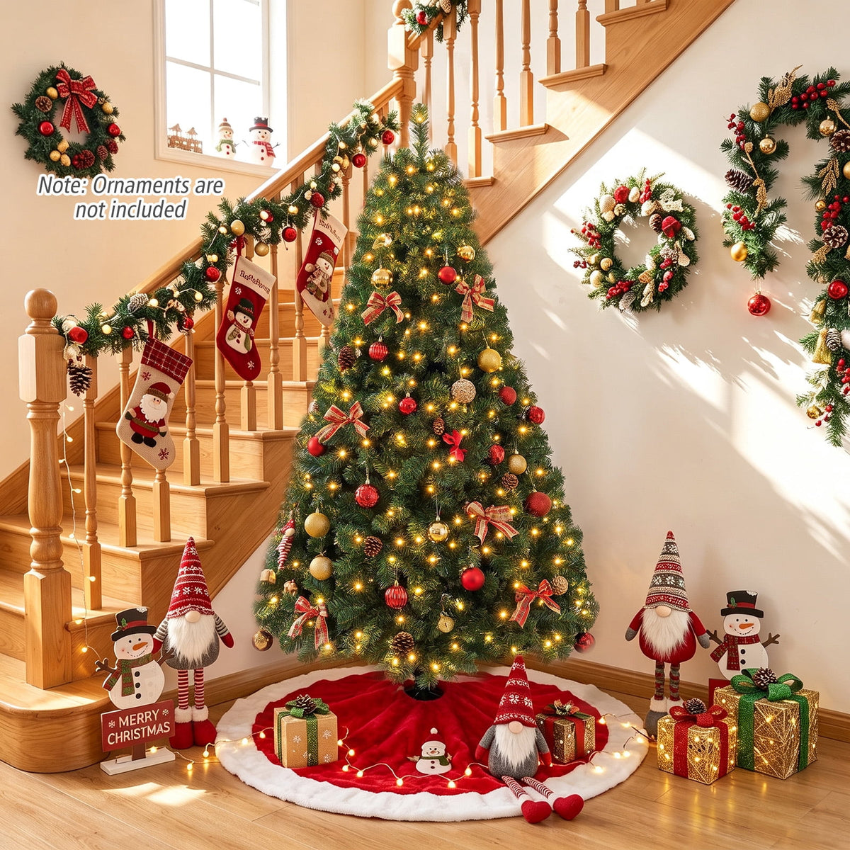 Costway 7Ft Pre-Lit PVC Hinged Christmas Tree 300 LED Lights Green