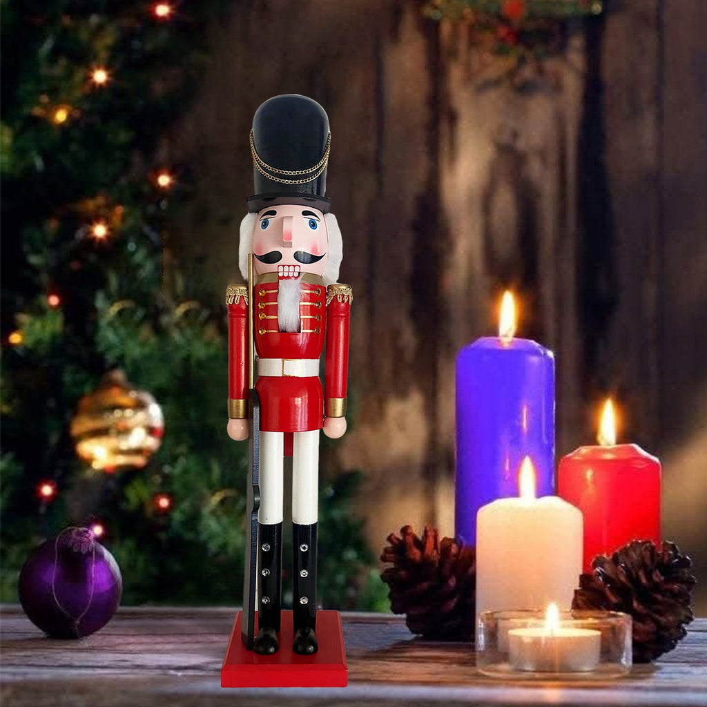 LAMPHOME Nutcracker Christmas Decor, 32 Inch Wooden Soldier Figurines, Festive Christmas Nutcrackers Gifts Winter Indoor Table Desktop Fireplace Decorations