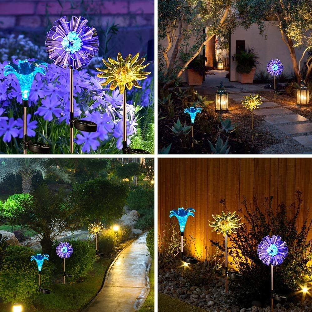 QiShi Solar Garden Lights Tree Outdoor Multi-Color Changing LED Stake Lights Flower for Garden, Patio, Yard and Decoration Solar Flickering Tree Lights (Tree,2 Pack)