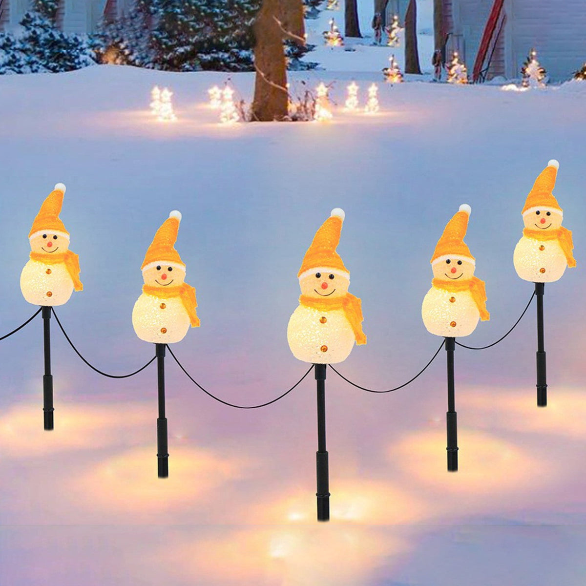 5pcs 17.3in Outdoor Christmas Lights, CXALSSY C9 LED Solar Christmas Lights near Me, Solar Outdoor Christmas Lights for House, IP65 Waterproof XMAS Snowman Decorations