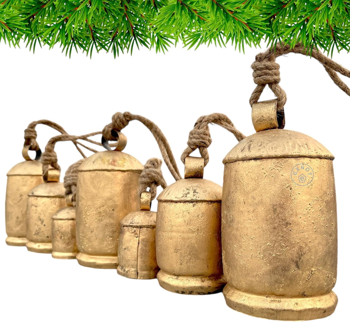 Shabby Chic Decorative Bells, Set of 7, Vintage Rustic Style Door Hanging Bells Wall Hanging Harmony Cow Bells for Lucky Christmas Décor.