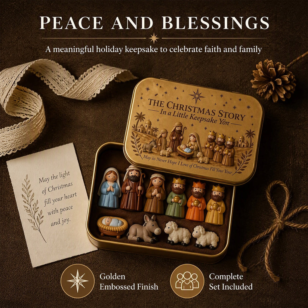 Mini Christmas Nativity Scene Set in a Tin Box Pocket Size Religious Catholic Jesus Holiday Desktop Ornament Decor Keepsake Stocking Stuffer Gifts