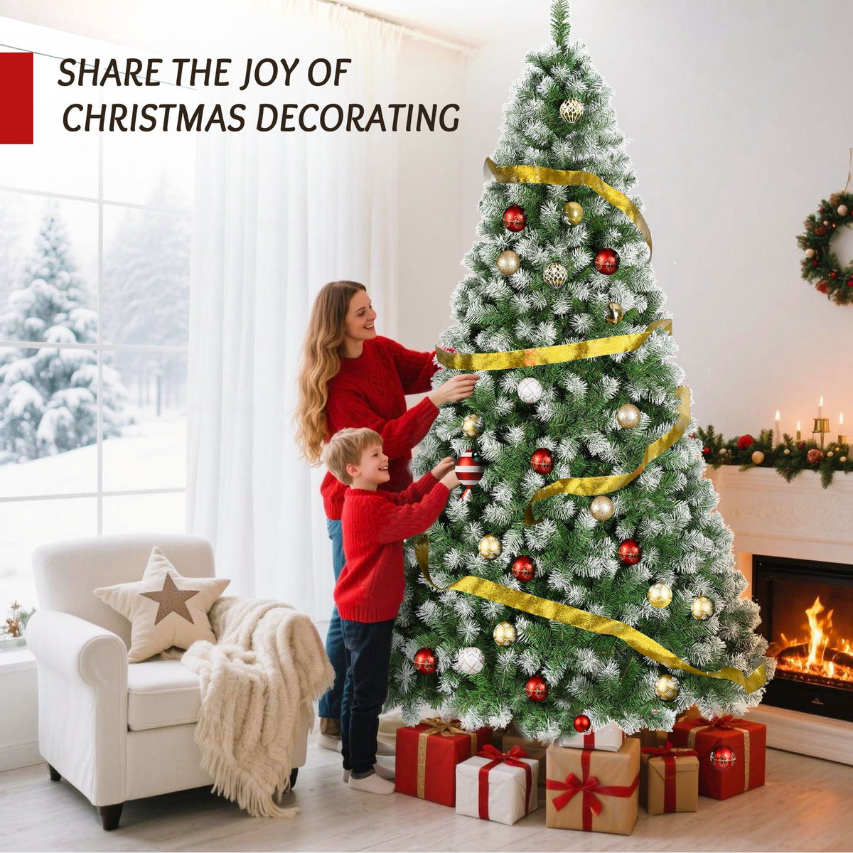 Yexmas 6ft Pre-Lit Green Christmas Tree, 11 Modes Colored LED Lights, Artificial Xmas Tree with Large Storage Bag