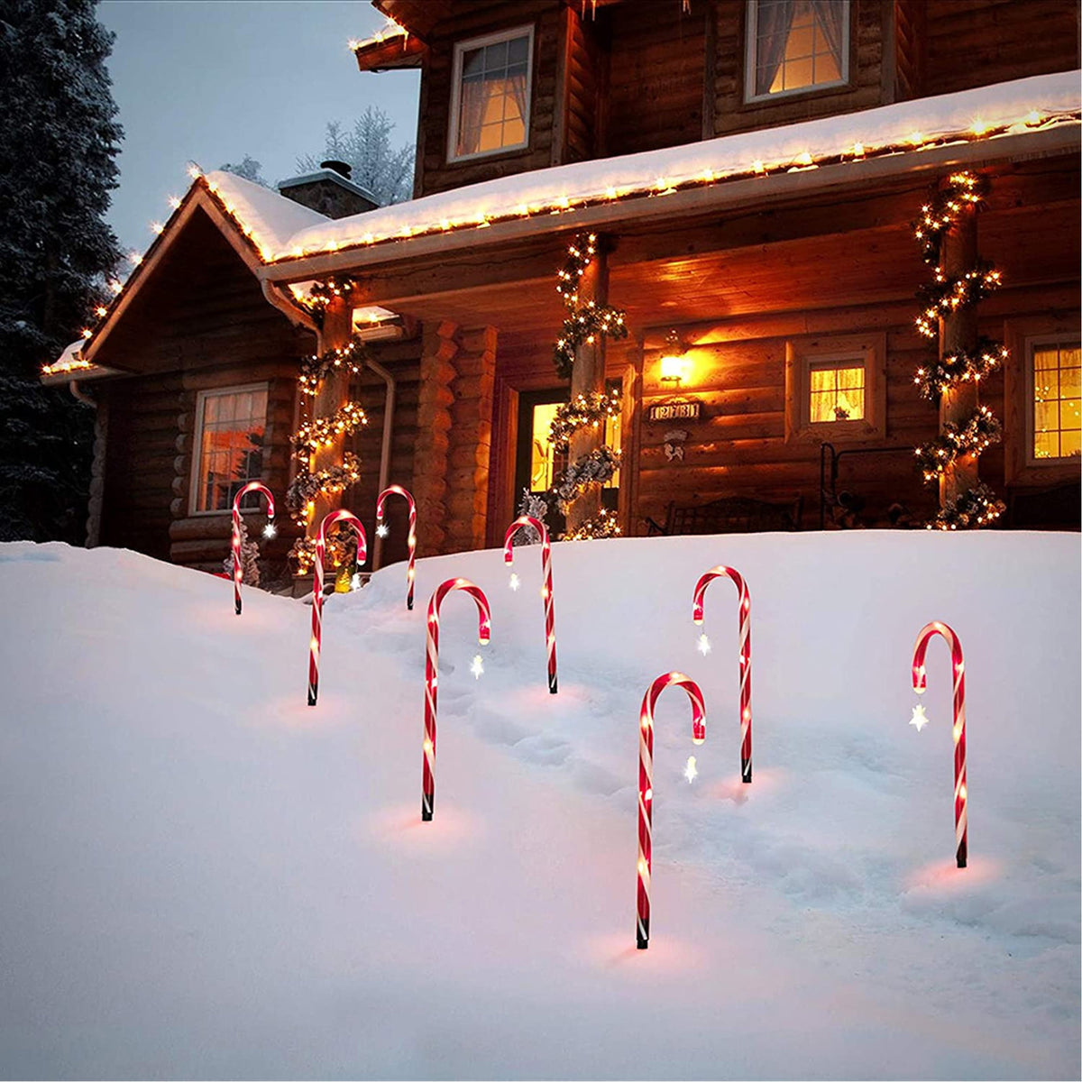 COCOBELA 19" Christmas Candy Cane Lights, 8 Packs Christmas Pathway Marker Candy 8 Modes Solar Lights Walkway Outdoor Markers with Stakes for Garden Patio Christmas Decorations