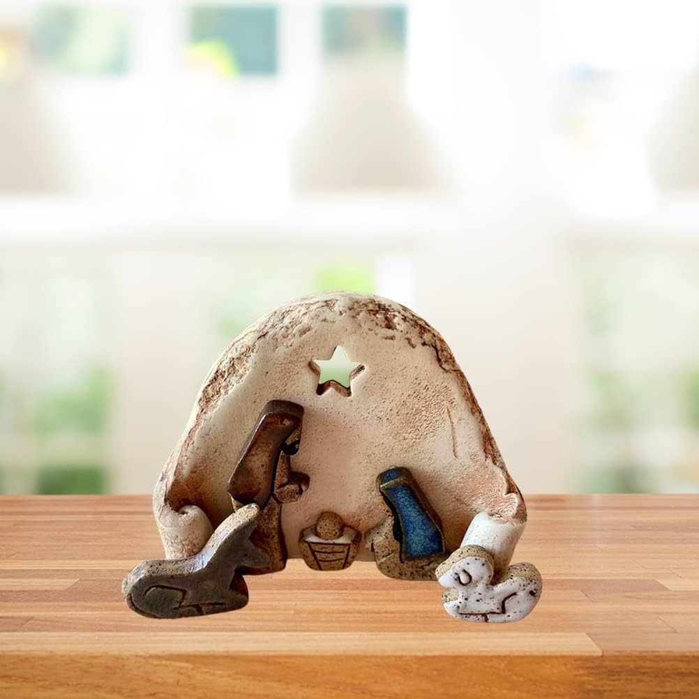 FDEEOM Nativity Set for Christmas Decor,Christian Nativity Resin Ornaments,Handicraft Nativity Scene Table Decorations for Easter Christmas Decor(A1)