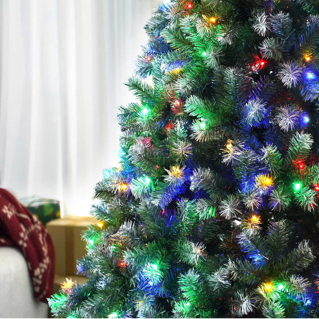 Yexmas 6ft Pre-Lit Green Christmas Tree, 11 Modes Colored LED Lights, Artificial Xmas Tree with Large Storage Bag