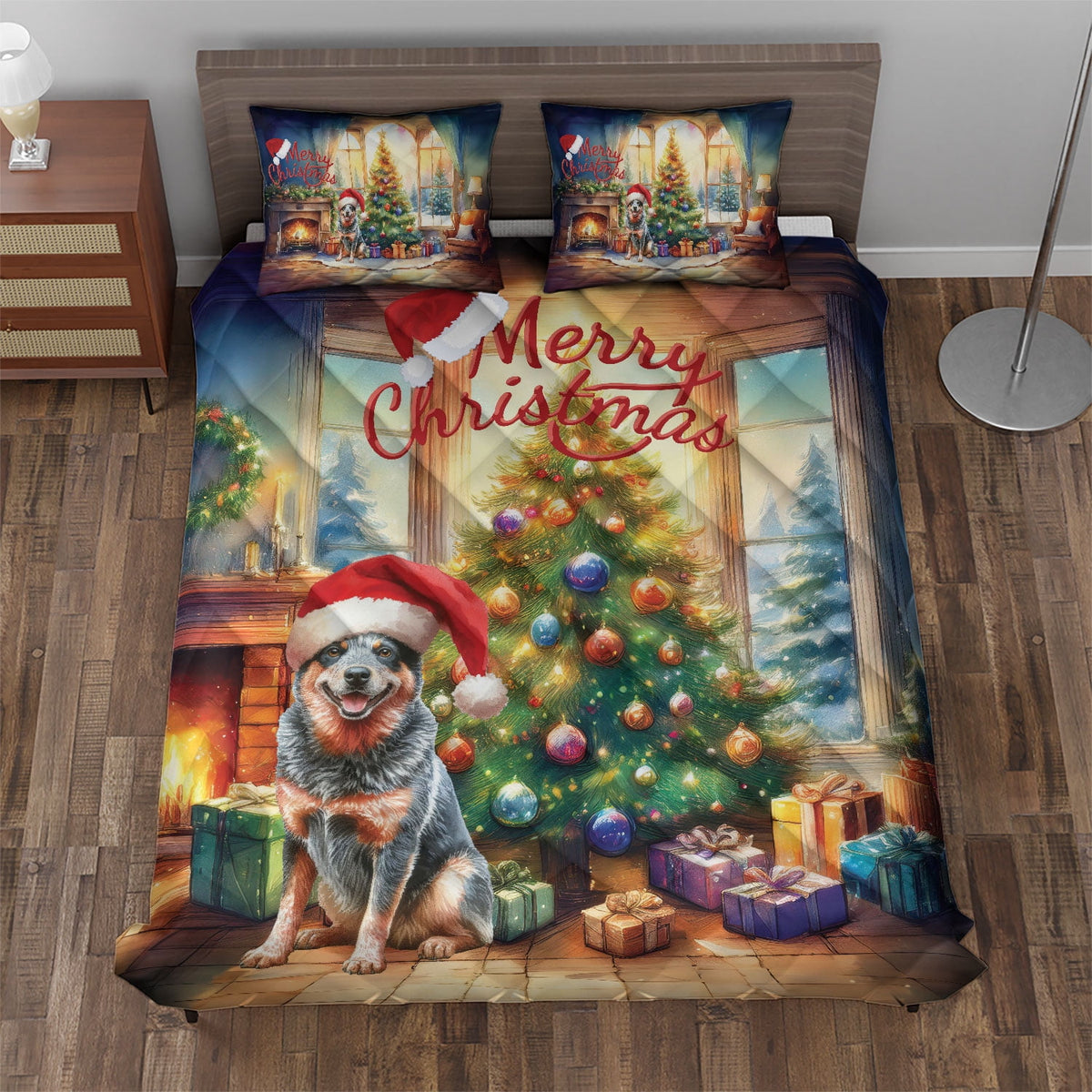 Merry Christmas French Bulldog Santa Hat Xmas Tree Winter Holiday Quilt Bedding Set Dog Lover Gifts 1 Blanket Bed Cover 2 Pillowcases - 01013