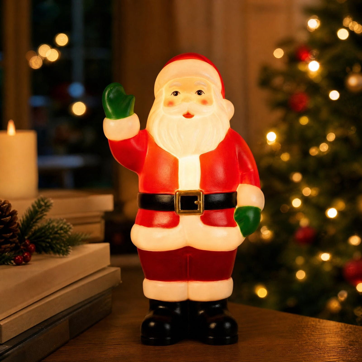 Luckky Lighted Christmas Dog Resin Statue, Santa Hat and Scarf Dog Figurine, 7.87 Inch, Multi-Color LED Lights, Indoor Outdoor Holiday Decor