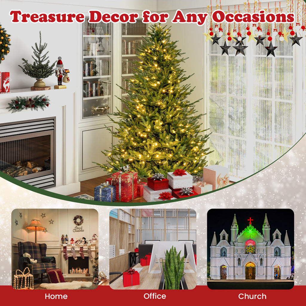 Topbuy 6FT Artificial Christmas Tree Pre-lit Xmas Tree with 280 Warm White LED Lights 8 Lighting Modes 788 PE & PVC Branch Tips