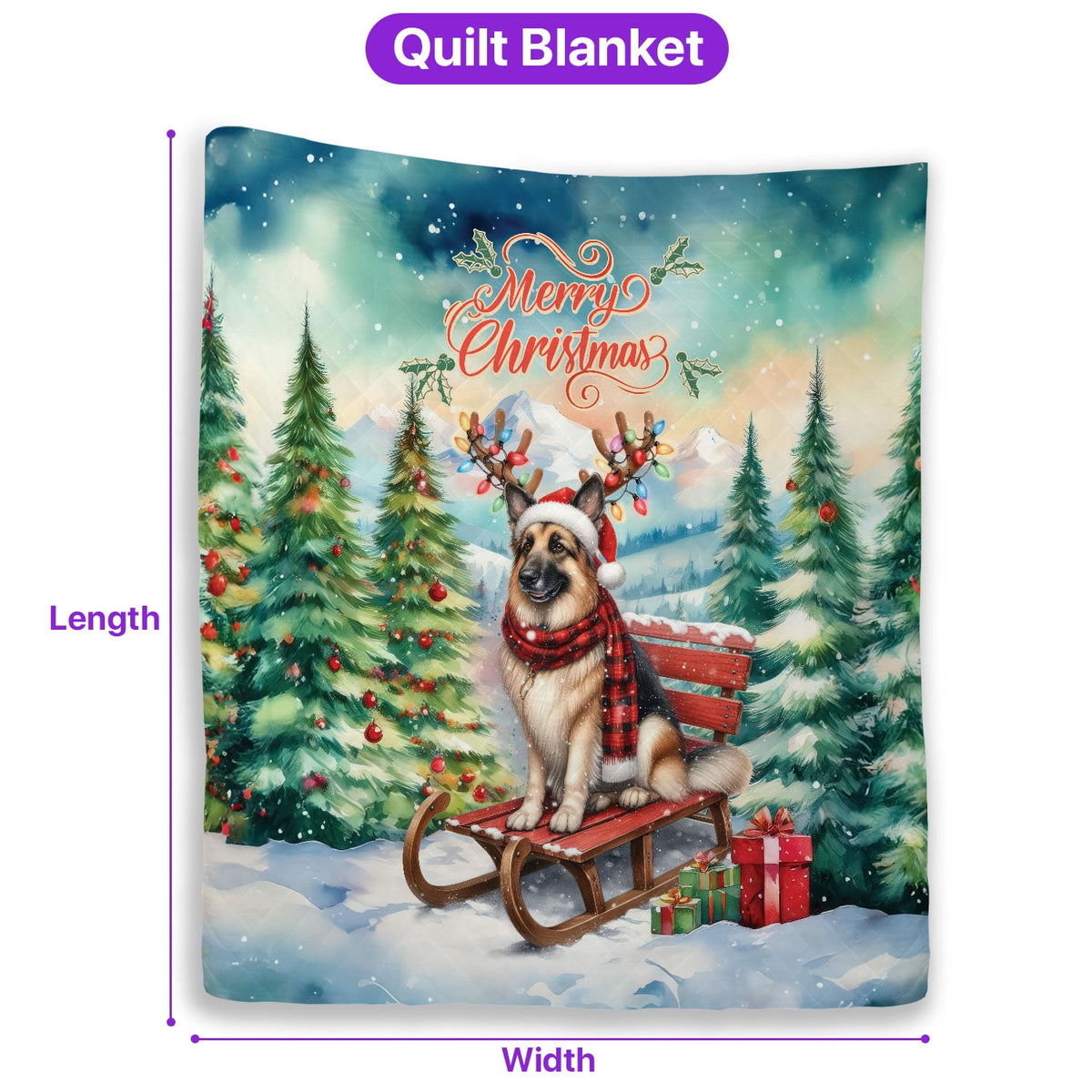 Merry Christmas Santa Reindeer Antlers French Bulldog Sleigh Xmas Winter Holiday Quilt Bedding Set Dog Lover Gifts 1 Blanket Bed Cover 2 Pillowcases - 00023