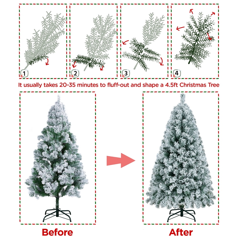 Alden Design 4.5 ft Pre-lit Flocked Christmas Tree with Warm Lights, Frosted White