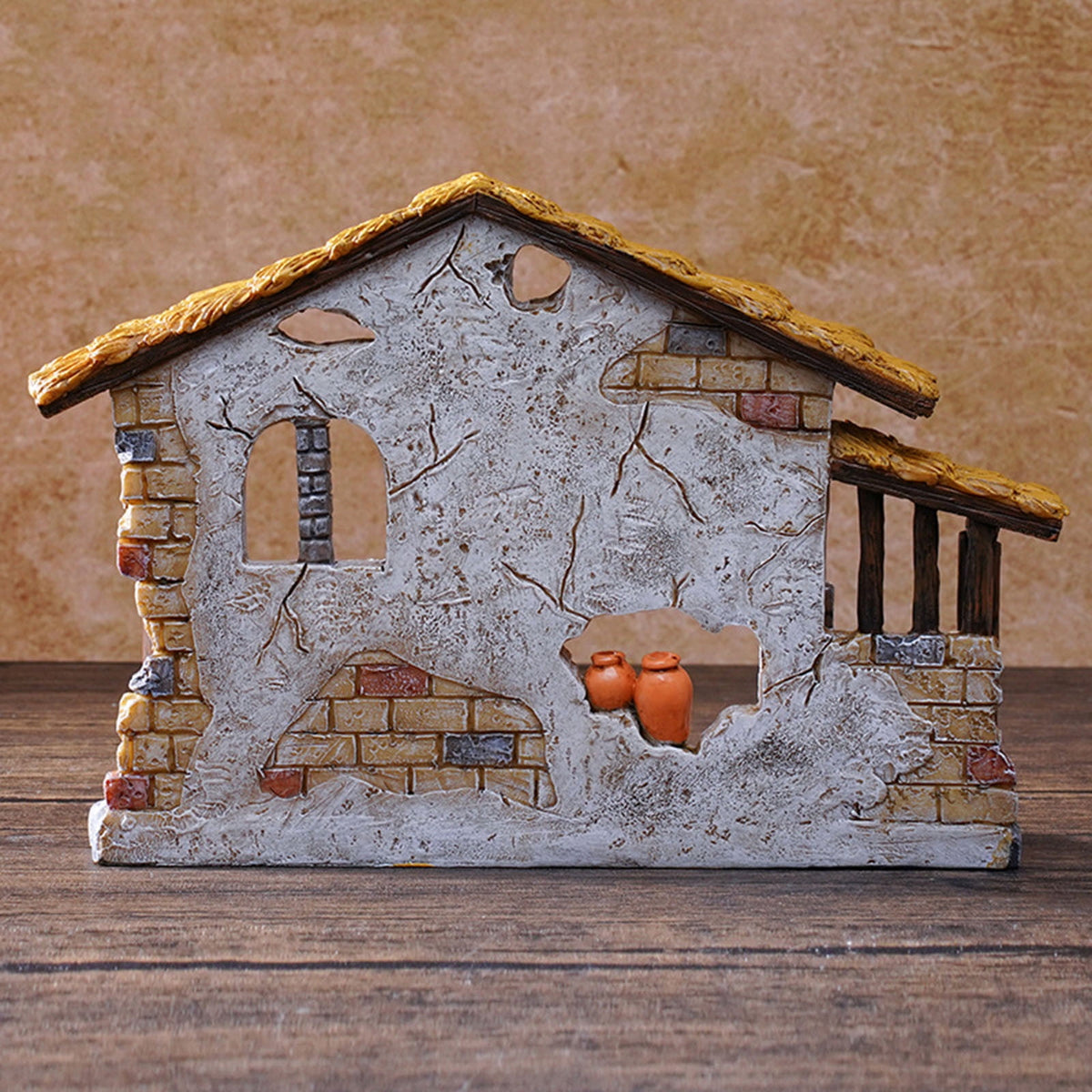 Christmas Nativity Stable, Resin Christmas Manger Nativity Stable, Jesus Birth Manger Figurines, Classic Xmas Table Ornaments for Holiday Indoor Tabletop Fireplace Gift