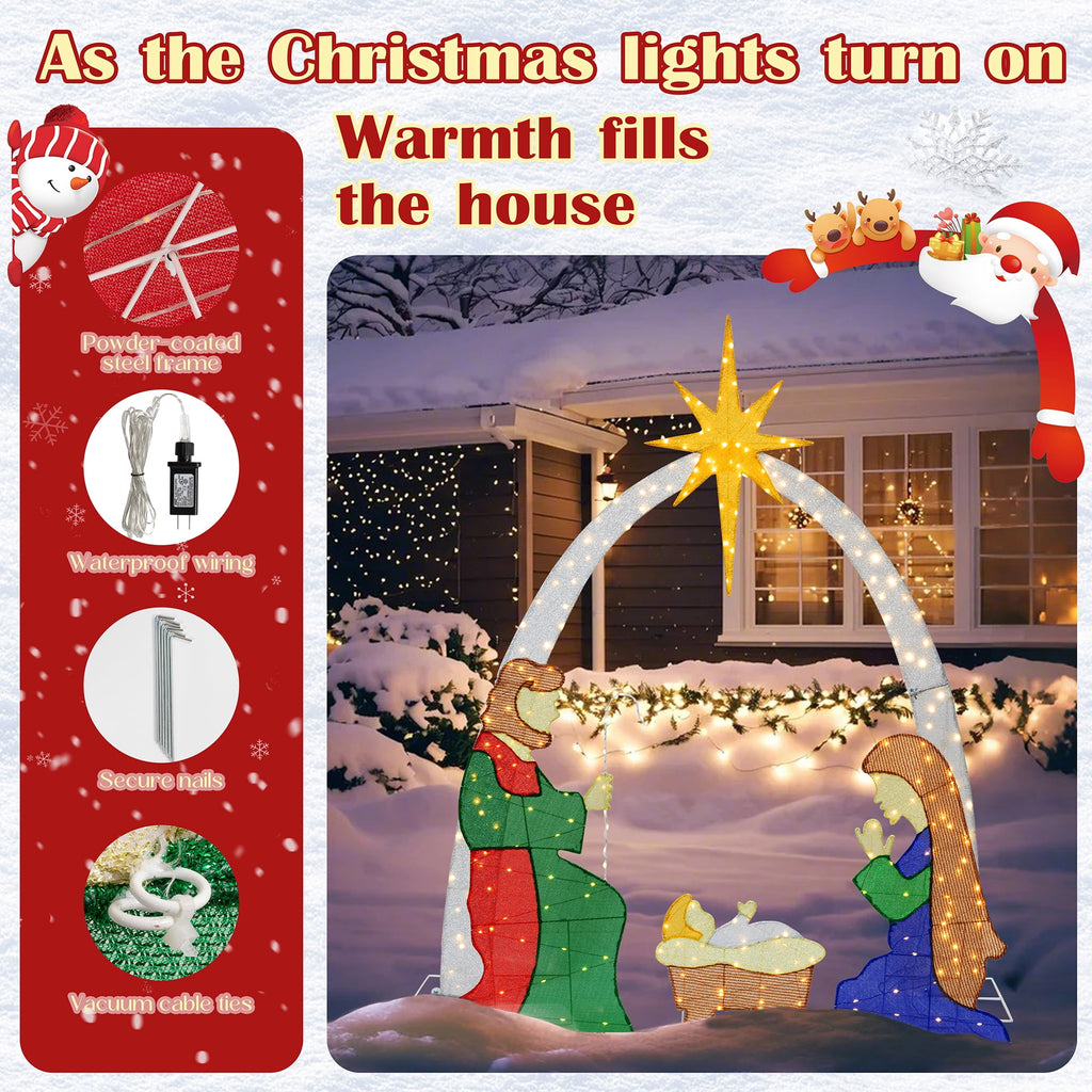 Walsunny Outdoor Nativity Scene Light Holiday Yard Christmas Decor Set Zip Ties & Ground Stakes,Easy to Install & Store,Durable Waterproof for Lawn,2.5