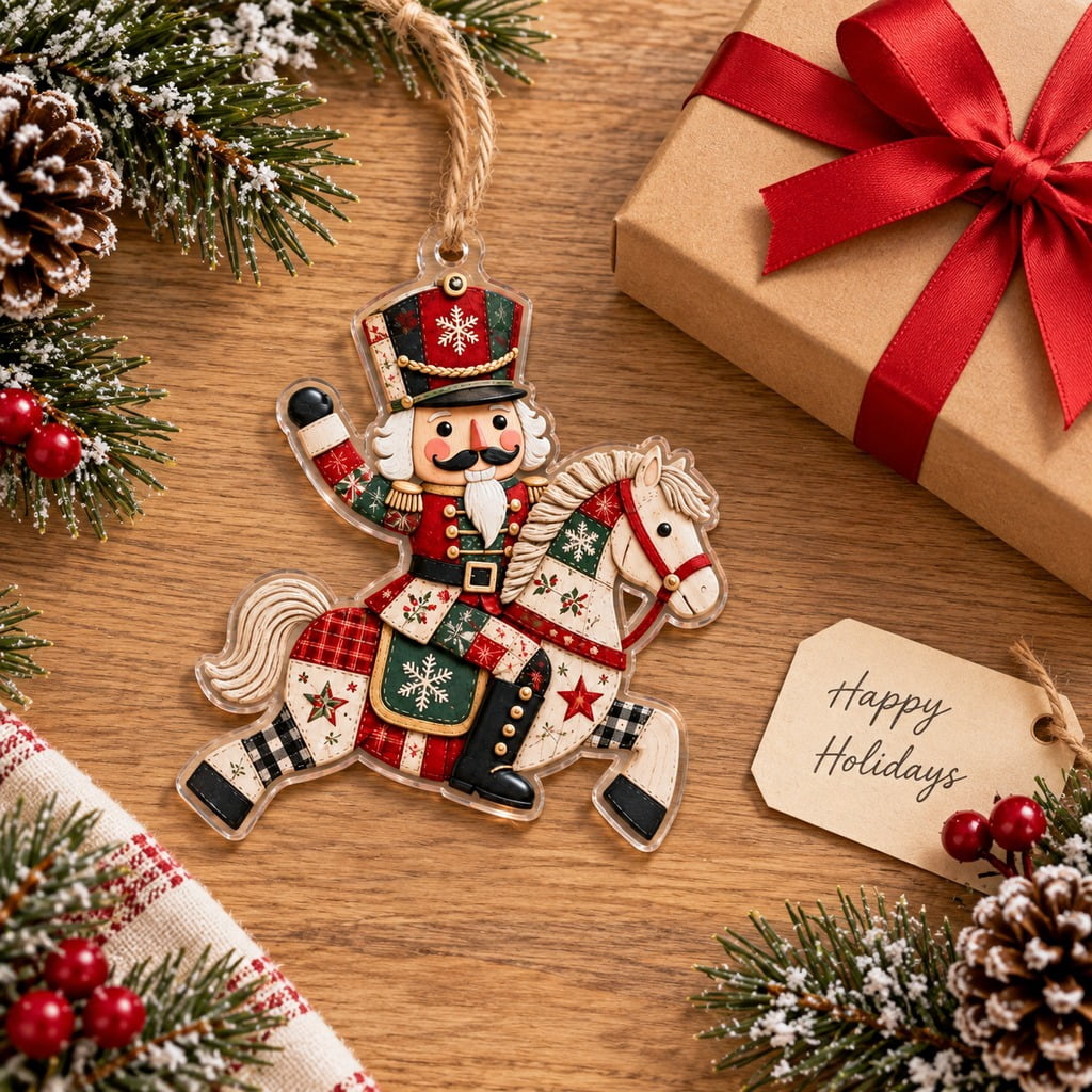 Patchwork Christmas Ornament Nutcracker Horse Rider Tree Hanging Gift
