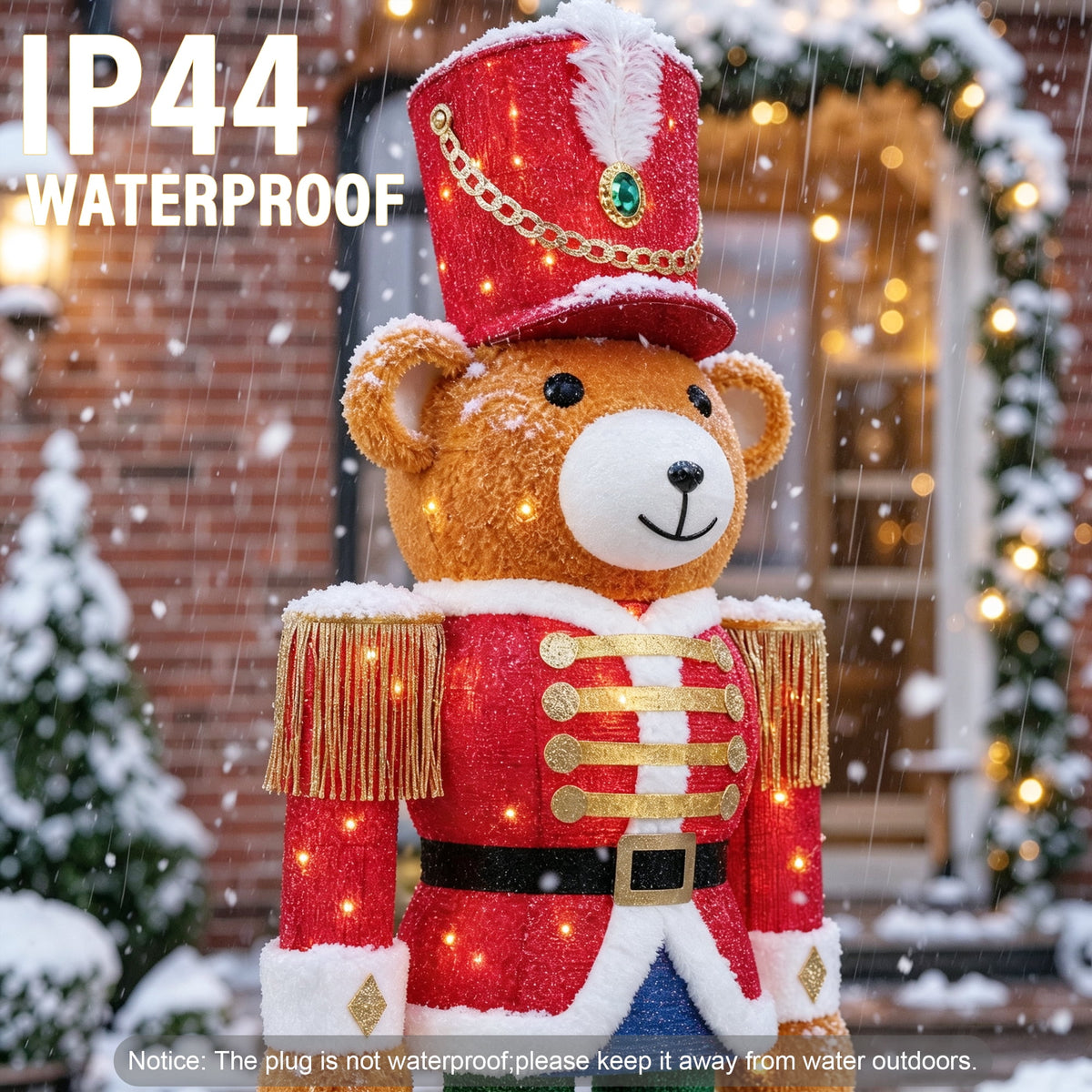Dazzle Bright 5 ft Lighted Giant Nutcracker Bear Christmas Decoration, IP44 Waterproof Metal Frame, 150 Warm White LED, Outdoor Yard Holiday Display