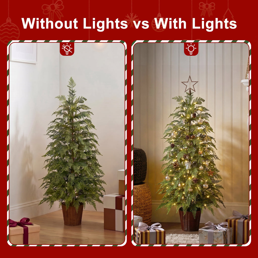 DR.Planzen 24" Pre-Lit Green Cypress Artificial Christmas Tree with 30 Warm White LED Lights, Mini Tabletop Xmas Tree in Woven Basket Base, Indoor Holiday Decoration