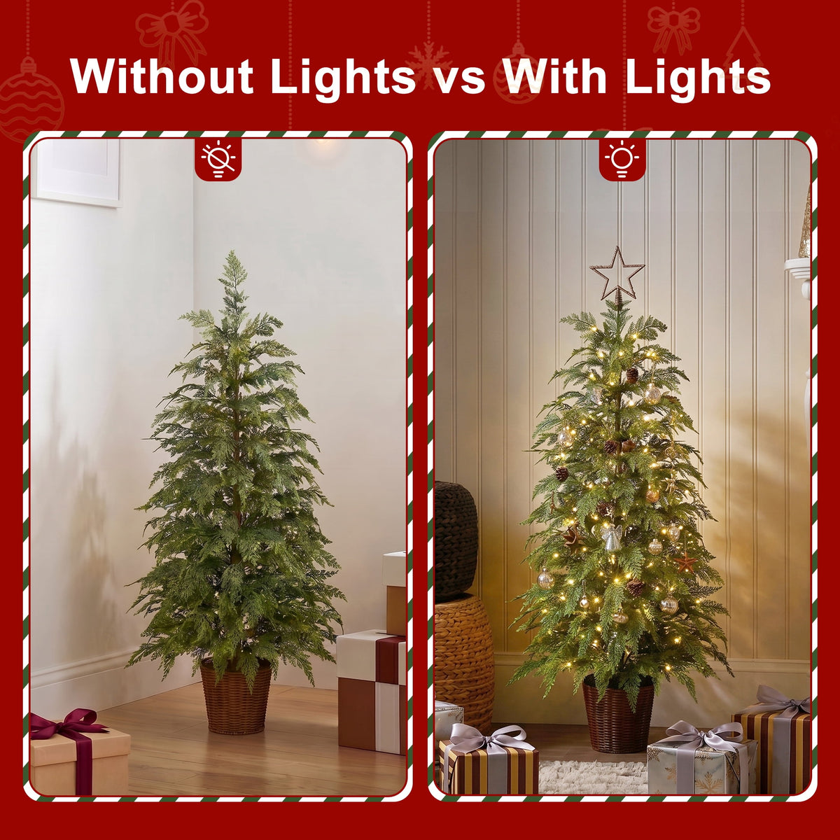 DR.Planzen 24" Pre-Lit Green Cypress Artificial Christmas Tree with 30 Warm White LED Lights, Mini Tabletop Xmas Tree in Woven Basket Base, Indoor Holiday Decoration