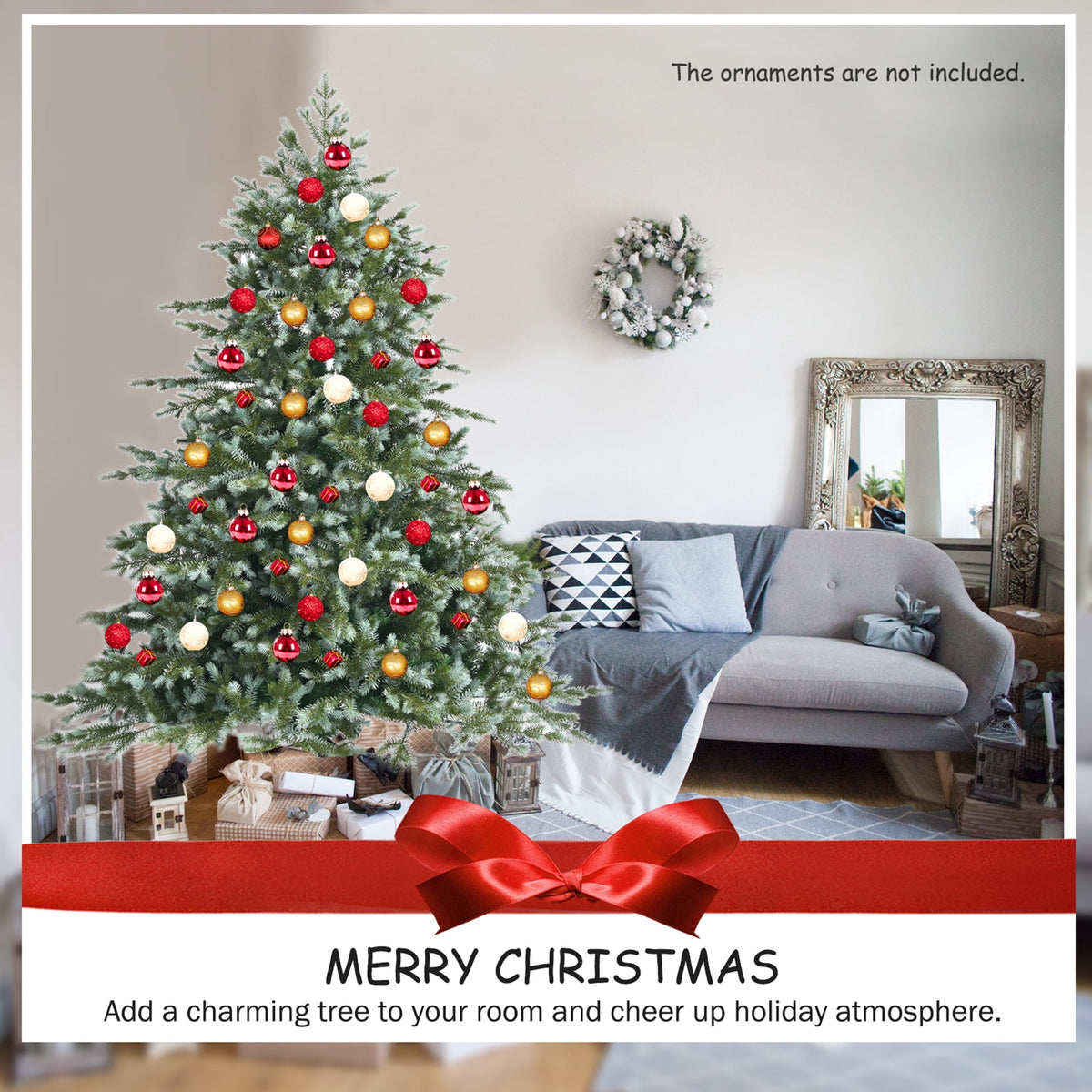 Gymax 7 Ft Artificial Christmas Tree Unlit Hinged Xmas Tree w/ Metal Stand