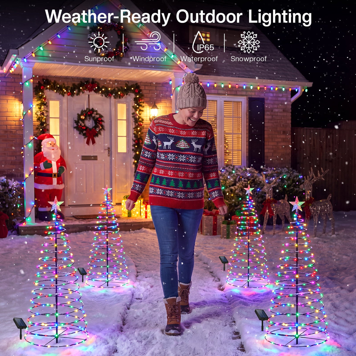 2 IN 1 Solar Christmas Lights C9 LED 33FT 25 LED with Ground Stakes Hanging Design Warm White Multicolor 8 Modes Waterproof for Garden Walkway Patio Christmas Decor