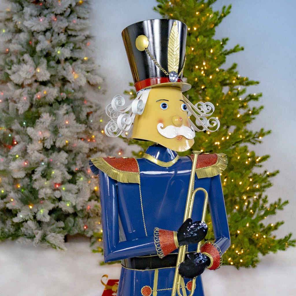 59” Tall Iron Christmas Green Nutcracker Holding Drum “Leo”