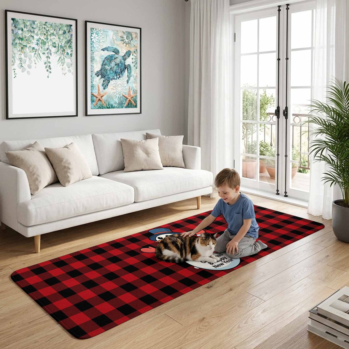 Christmas Snowman Bathroom Runner Rugs Non Slip Washable Absorbent Narrow Long Bath Mat Winter Holiday Xmas Red Black Plaid Runner Rugs for Kitchen Hallway Bedroom Laundry Study Room 31.5"x78.7"