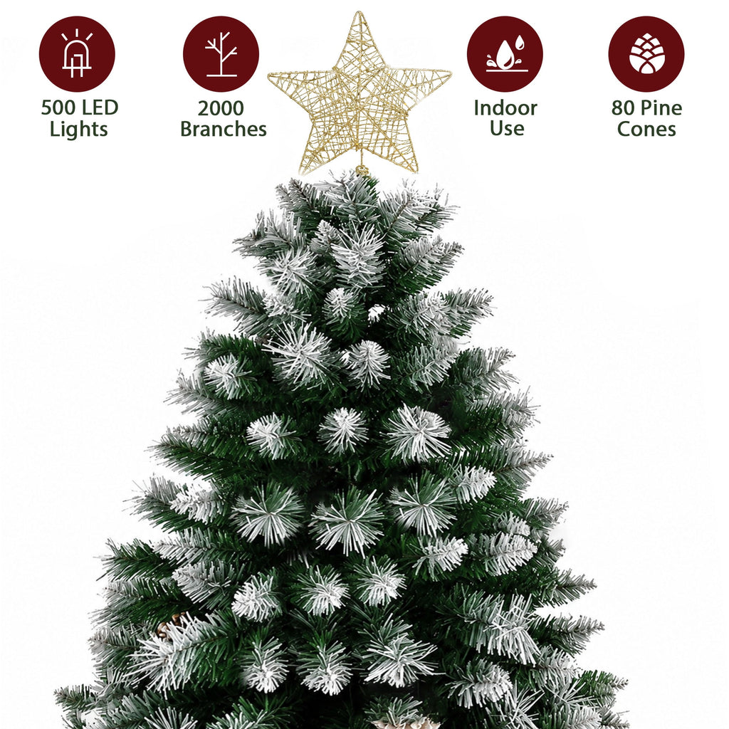Yexmas 6ft Pre-Lit Christmas Tree with Tree Topper, 8 Modes LED Lights, Artificial Xmas Tree with Large Storage Bag
