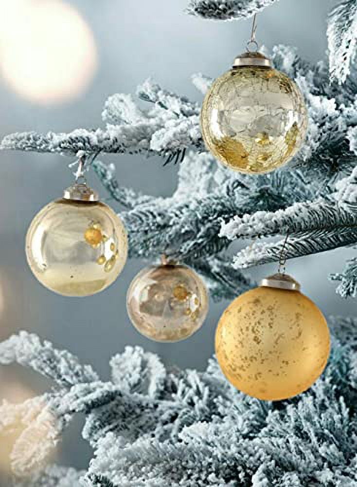 Serene Spaces Living Set of 9 Gold Glass Ball Ornaments for Christmas Tree, Holiday Decorations, Winter Wedding, Table Centerpiece