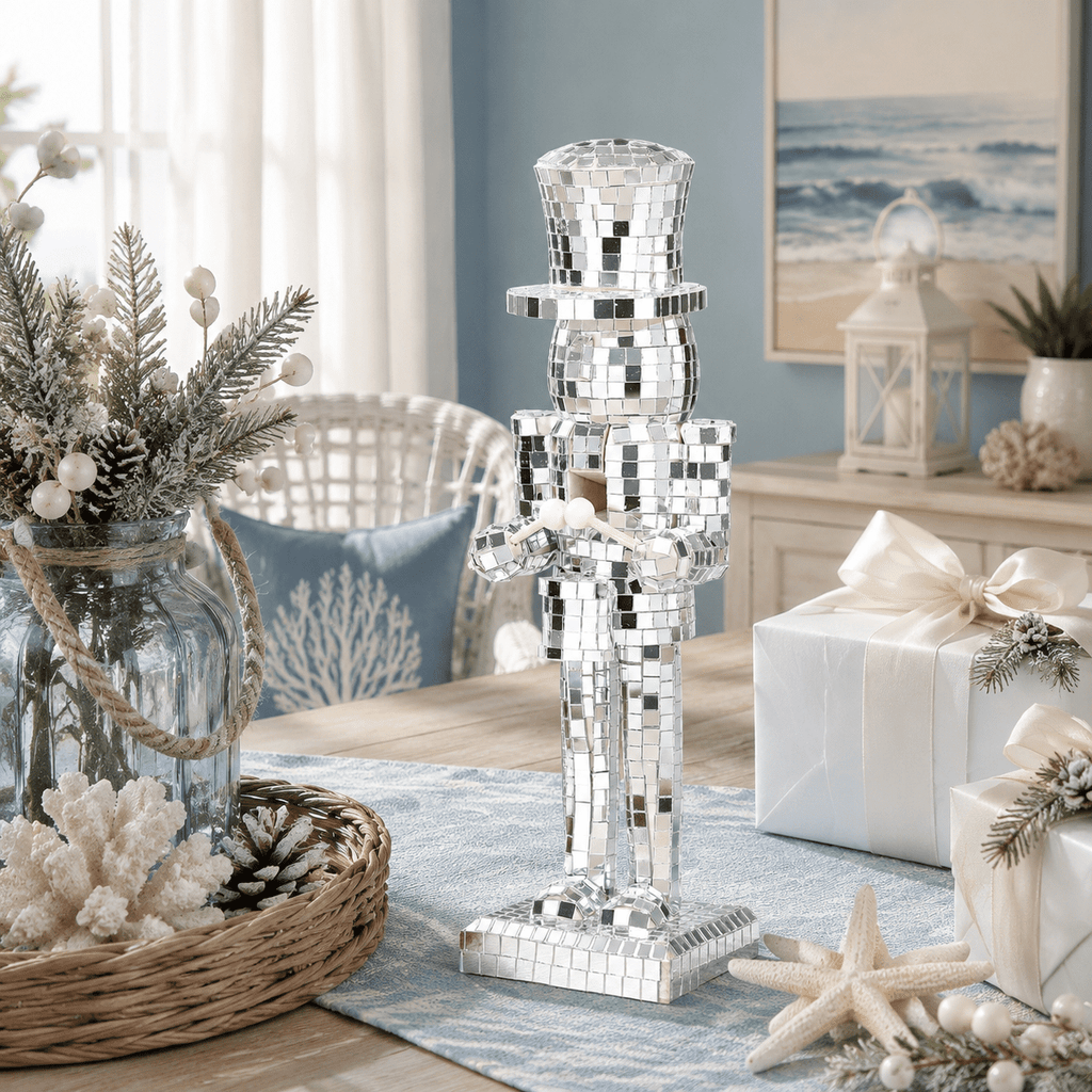 10 Inch Mirrored Wooden Soldier Nutcracker Christmas Decoration