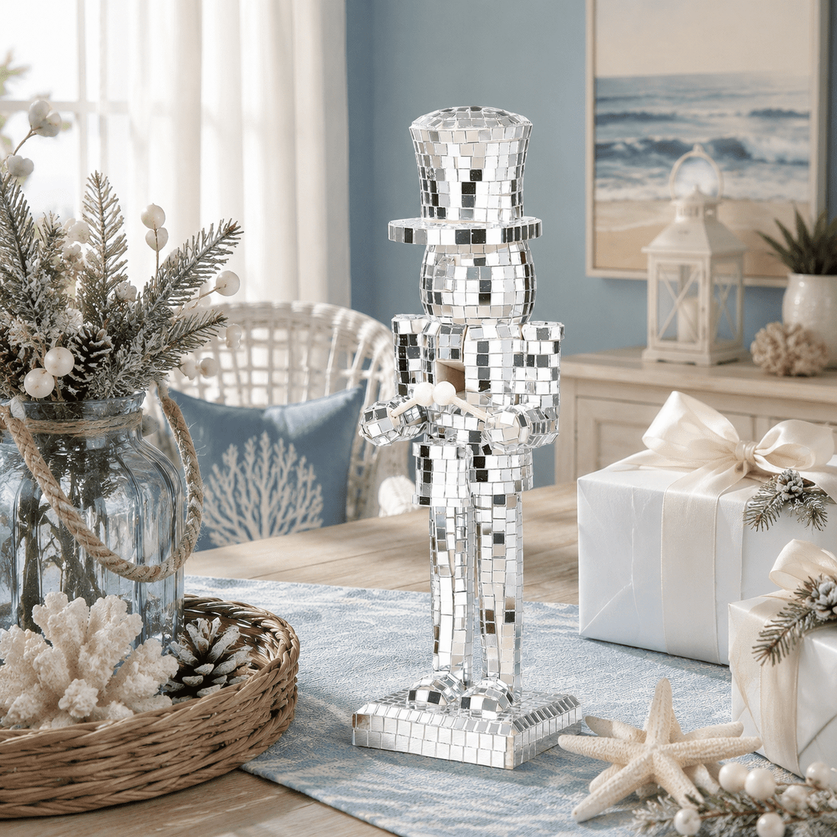 10 Inch Mirrored Wooden Soldier Nutcracker Christmas Decoration