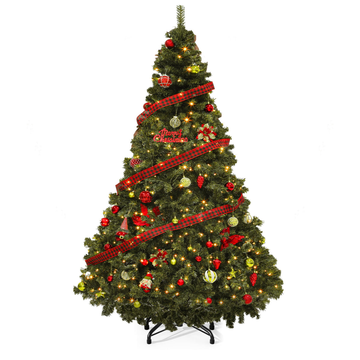 Uforic 6ft Pre-lit Hinged Spruce Artificial Christmas Tree with 1000 Branch Tips & 250 Lights, Remote Control, 11 Light Modes, Green