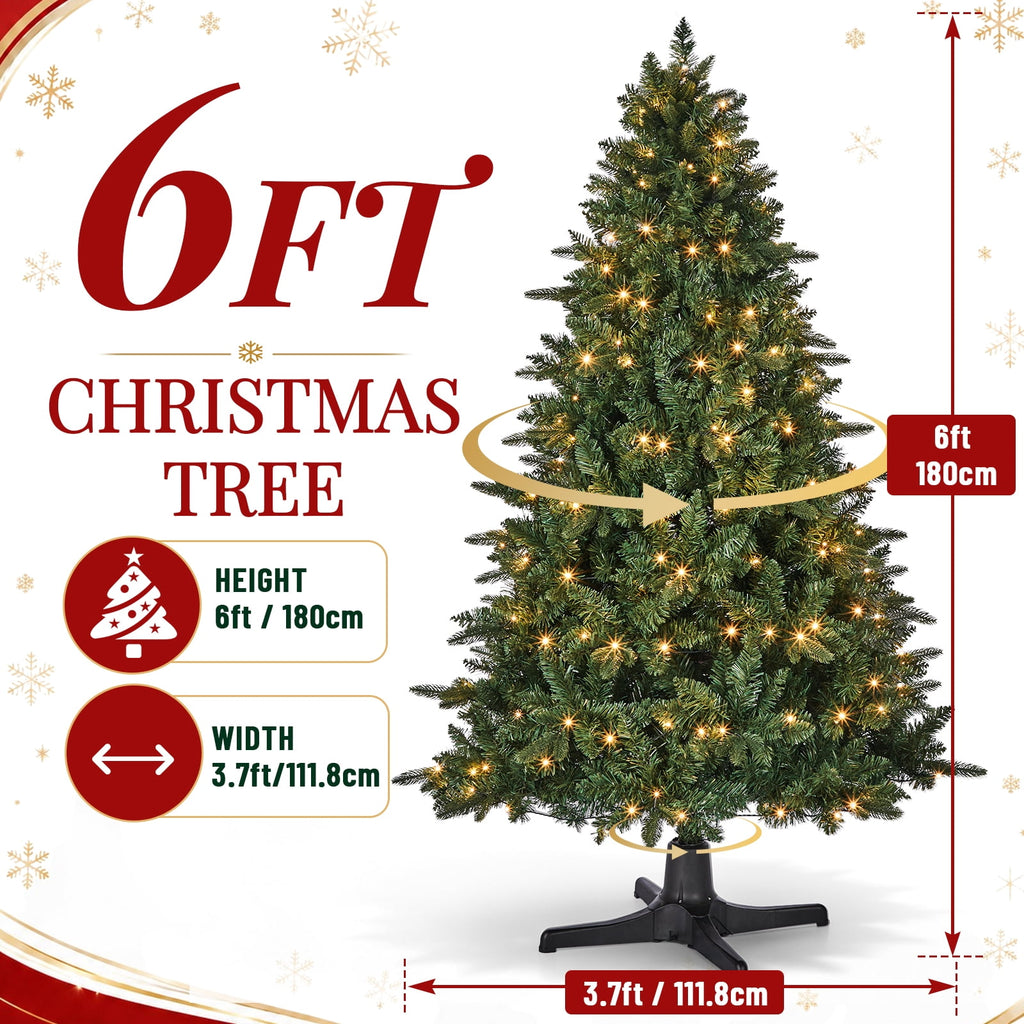 Ktaxon 6FT Pre-Lit Artificial Christmas Tree Rotating Tree PE + PVC with 8 Modes 360-Degree Rotating Stand,Green