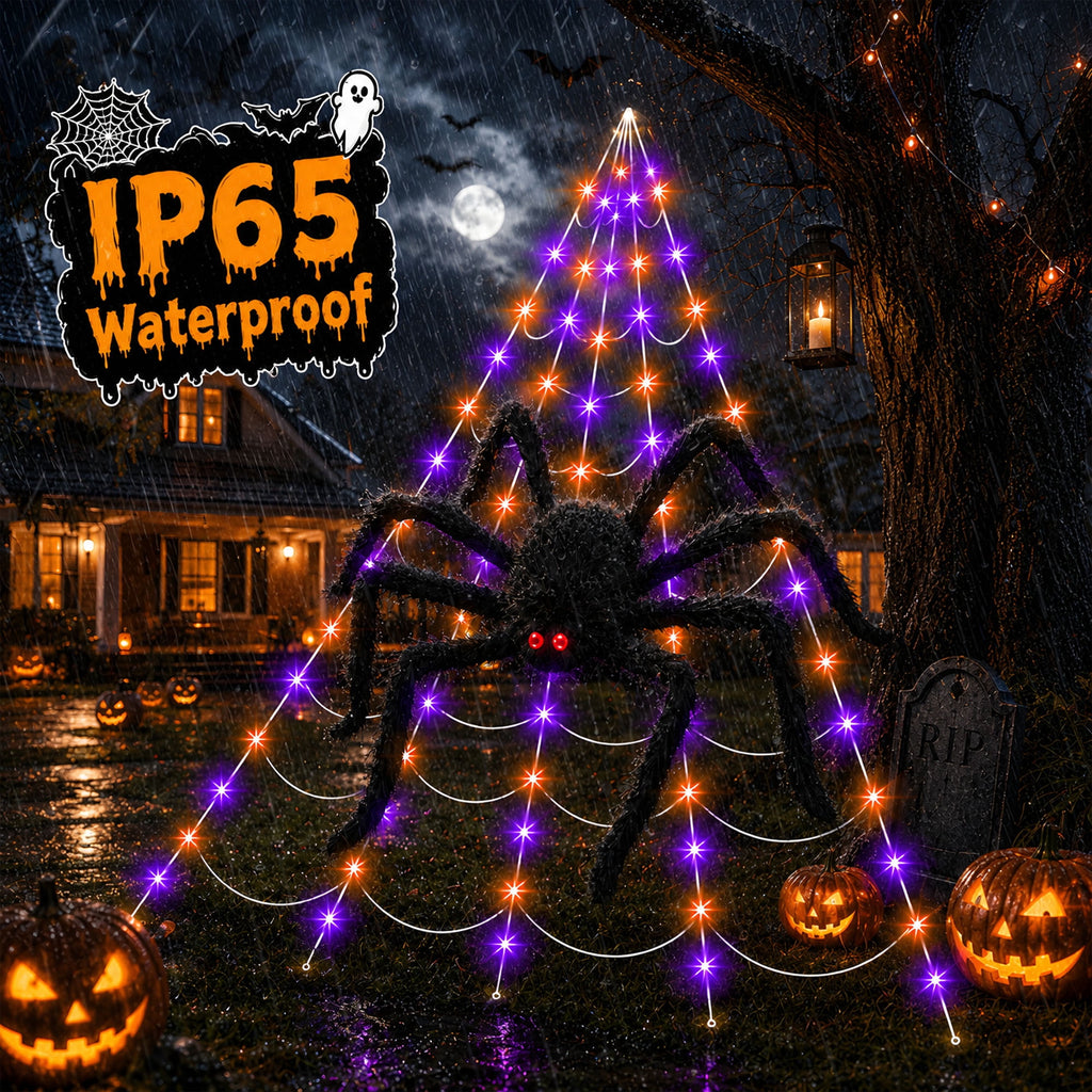 DAYBETTER Halloween Spider Web Lights, 250 LED Holiday Lighting, 15.7x16.4FT Waterproof Web Lights, Remote Control, for Indoor Outdoor Yard Garden Halloween Decor (Purple Light)