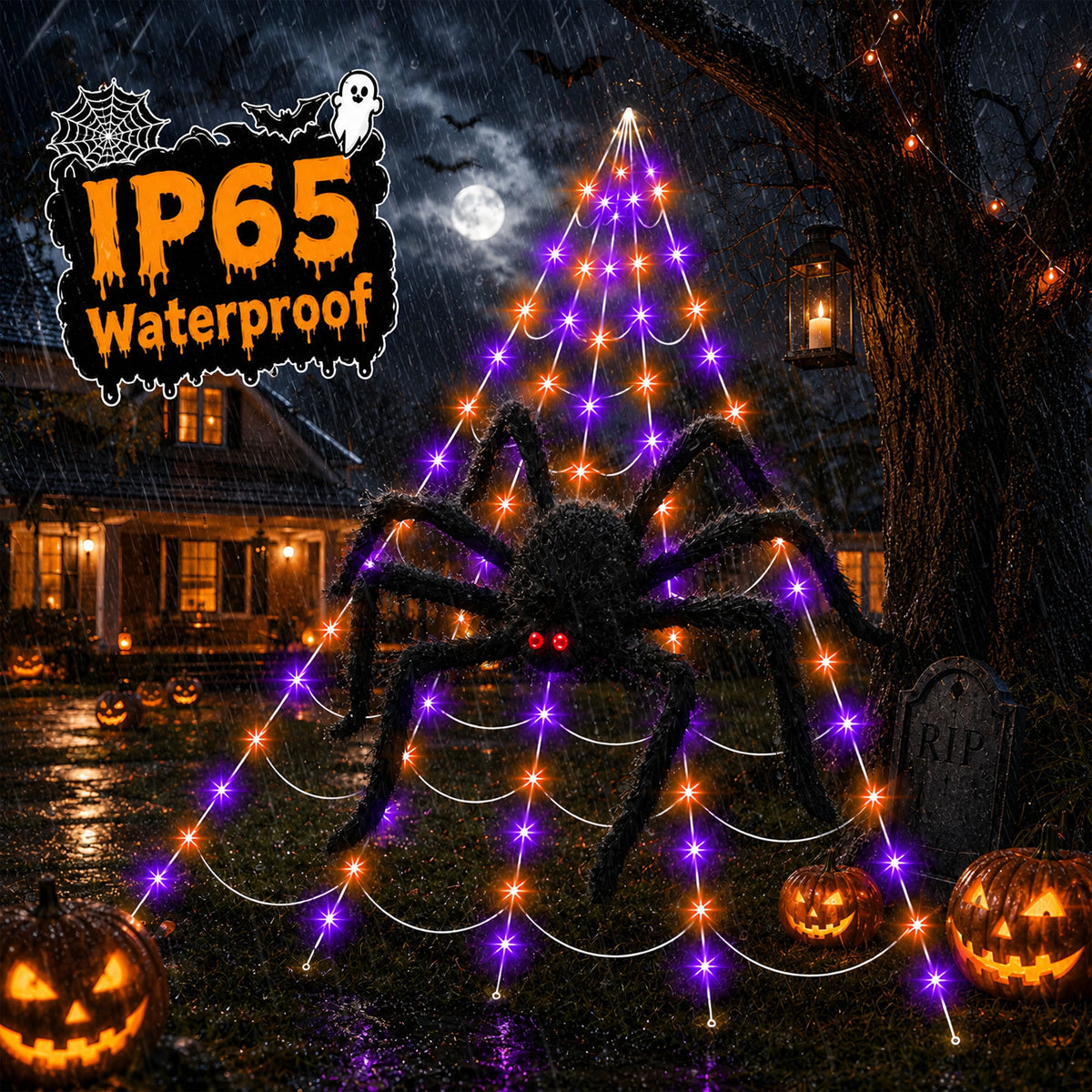 DAYBETTER Halloween Spider Web Lights, 250 LED Holiday Lighting, 15.7x16.4FT Waterproof Web Lights, Remote Control, for Indoor Outdoor Yard Garden Halloween Decor (Purple Light)
