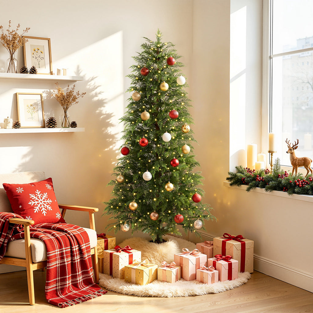 DR.Planzen 24" Pre-Lit Green Cypress Artificial Christmas Tree with 30 Warm White LED Lights, Mini Tabletop Xmas Tree in Woven Basket Base, Indoor Holiday Decoration