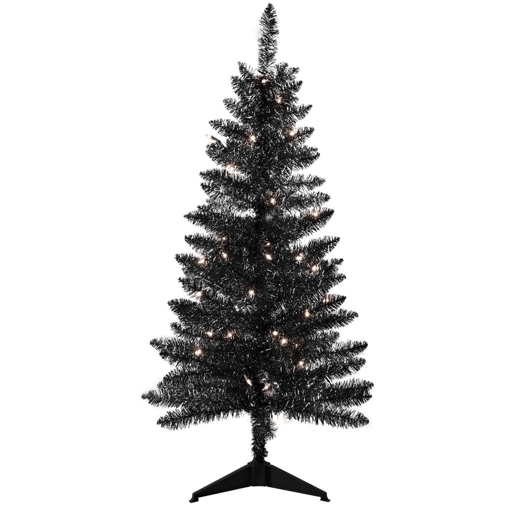 Bringstar 4FT Silver Artificial Christmas Tree with 50 String Lights, Mini Tinsel Tree, Not Pre-Lit, for Halloween & Holiday Home & Office Décor