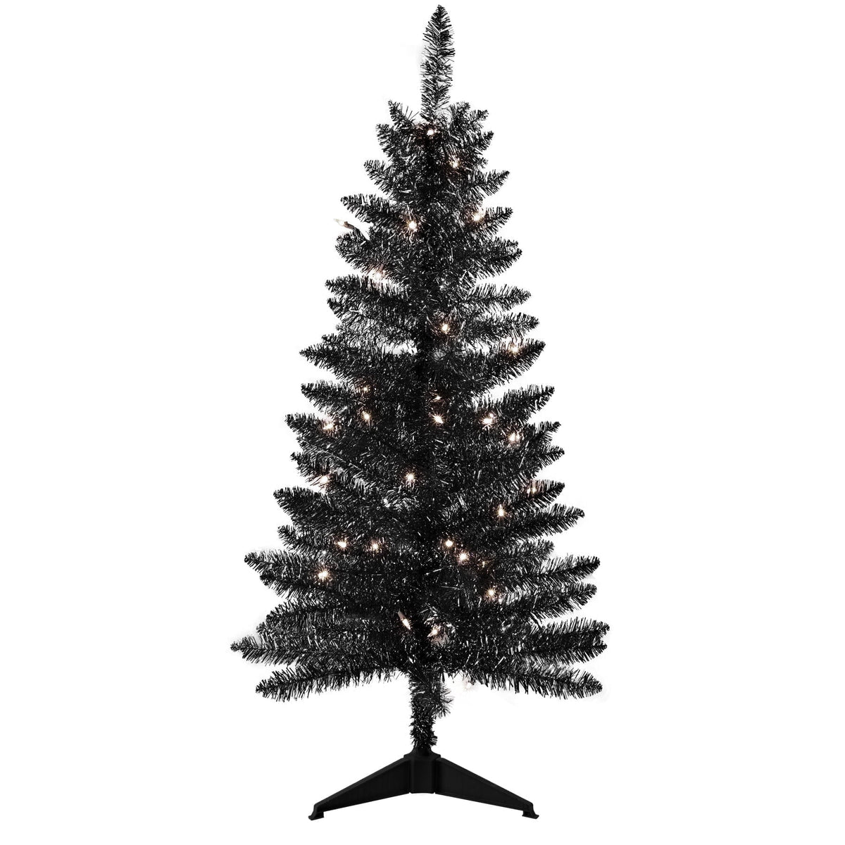Bringstar 4FT Silver Artificial Christmas Tree with 50 String Lights, Mini Tinsel Tree, Not Pre-Lit, for Halloween & Holiday Home & Office Décor