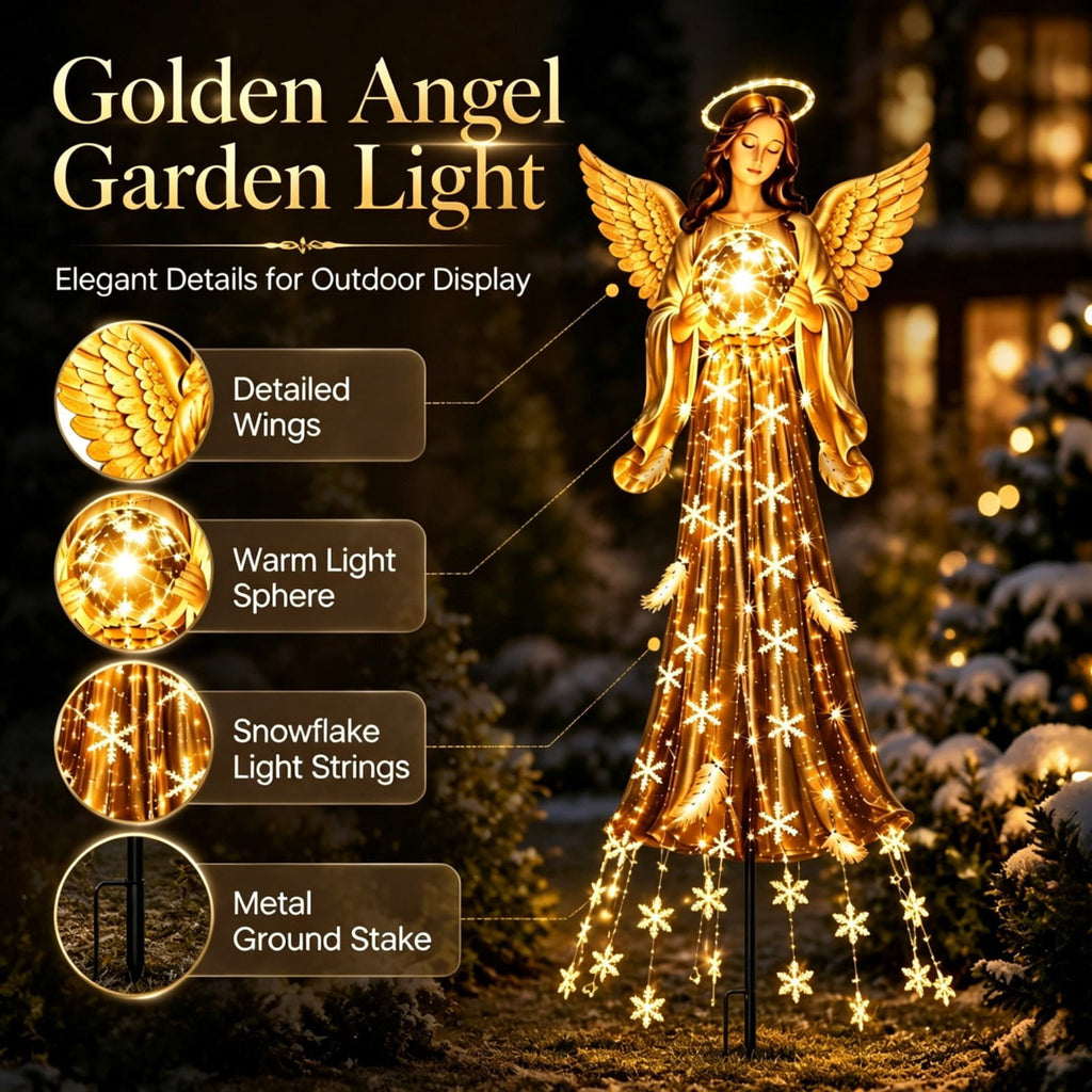 Luckky Santa’s Flying Sleigh Gift Cascade Solar Christmas Garden Light,Warm Golden Cascading LED Lights with Falling Gifts & Star,Solar Powered Outdoor Holiday Decor for Lawn,Pathway & Yard