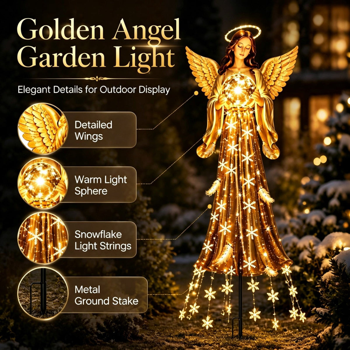 Luckky Santa’s Flying Sleigh Gift Cascade Solar Christmas Garden Light,Warm Golden Cascading LED Lights with Falling Gifts & Star,Solar Powered Outdoor Holiday Decor for Lawn,Pathway & Yard