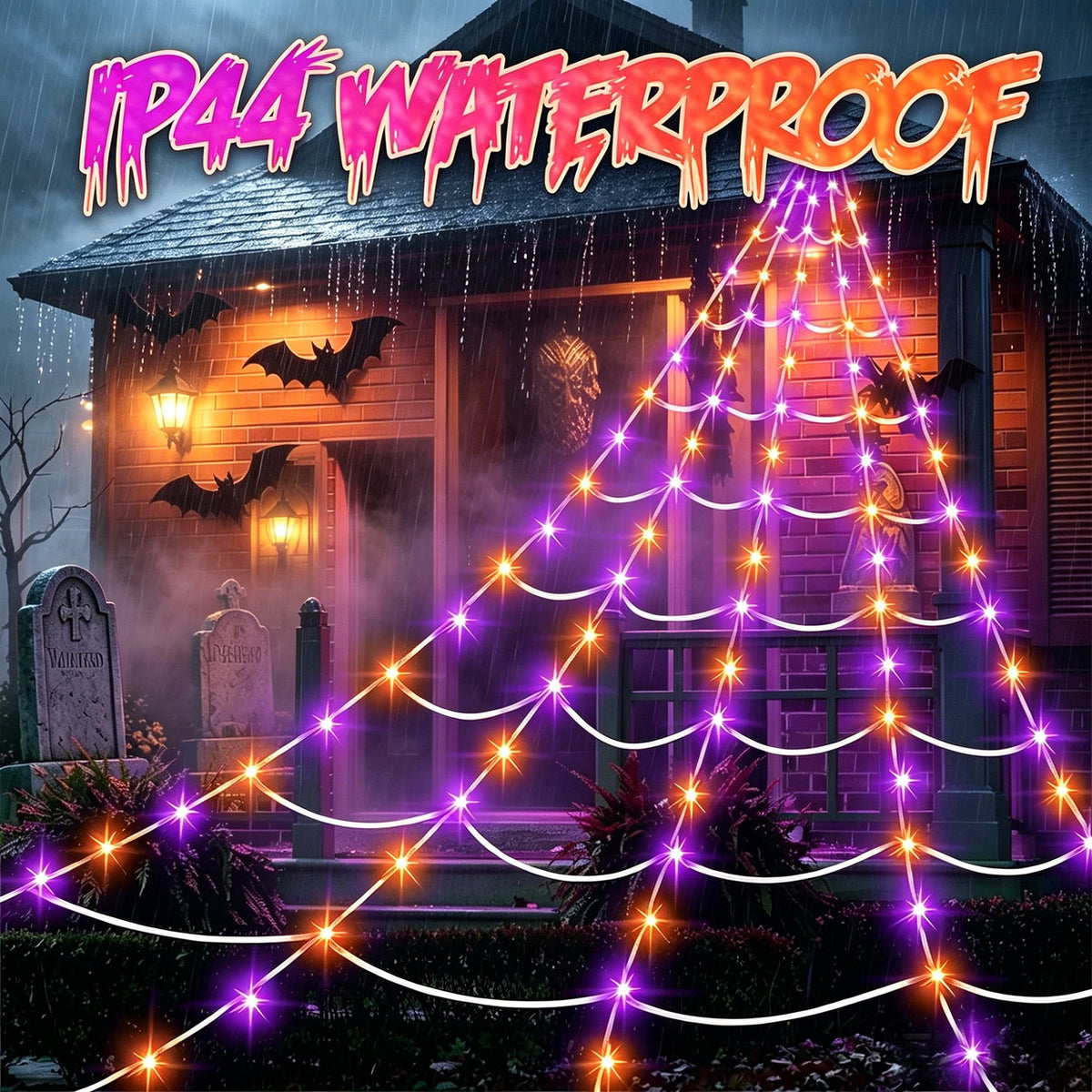 DAYBETTER Halloween Spider Web Lights, 250 LED Holiday Lighting, 15.7x16.4FT Waterproof Web Lights, Remote Control, for Indoor Outdoor Yard Garden Halloween Decor (Purple Light)
