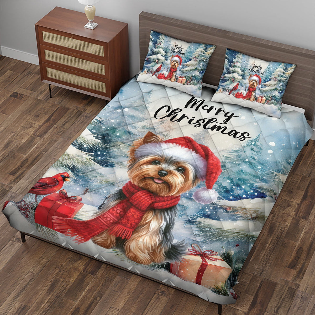 Merry Christmas French Bulldog Enjoys Woofmas Winter Xmas Holiday Quilt Bedding Set Dog Lover Gifts 1 Blanket Bed Cover 2 Pillowcases - 02022