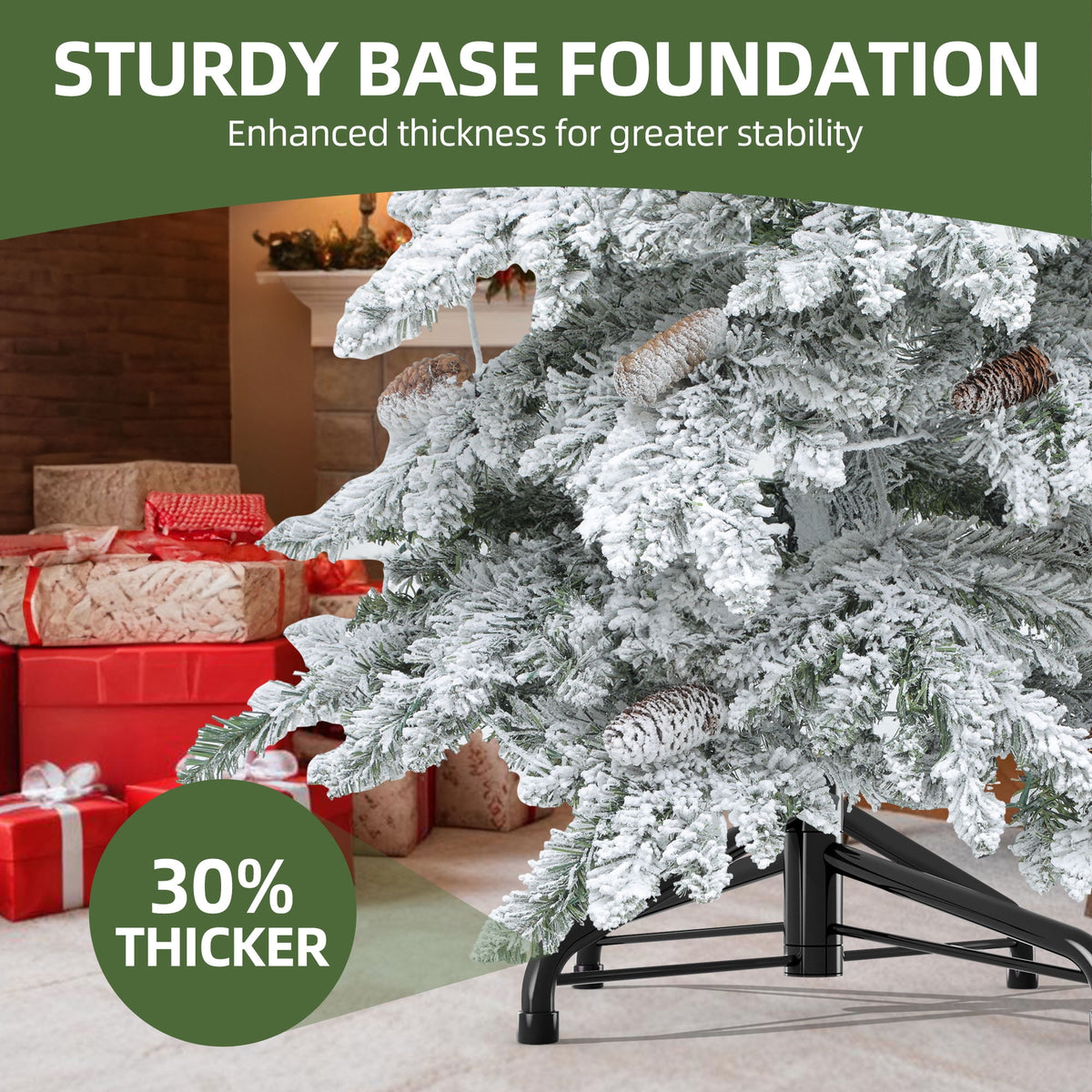 Uforic 9ft Pre-lit Flocked Pencil Spruce Christmas Tree with 1642 Branch Tips & 480 Lights, Remote Control, 11 Light Modes, White Flocked