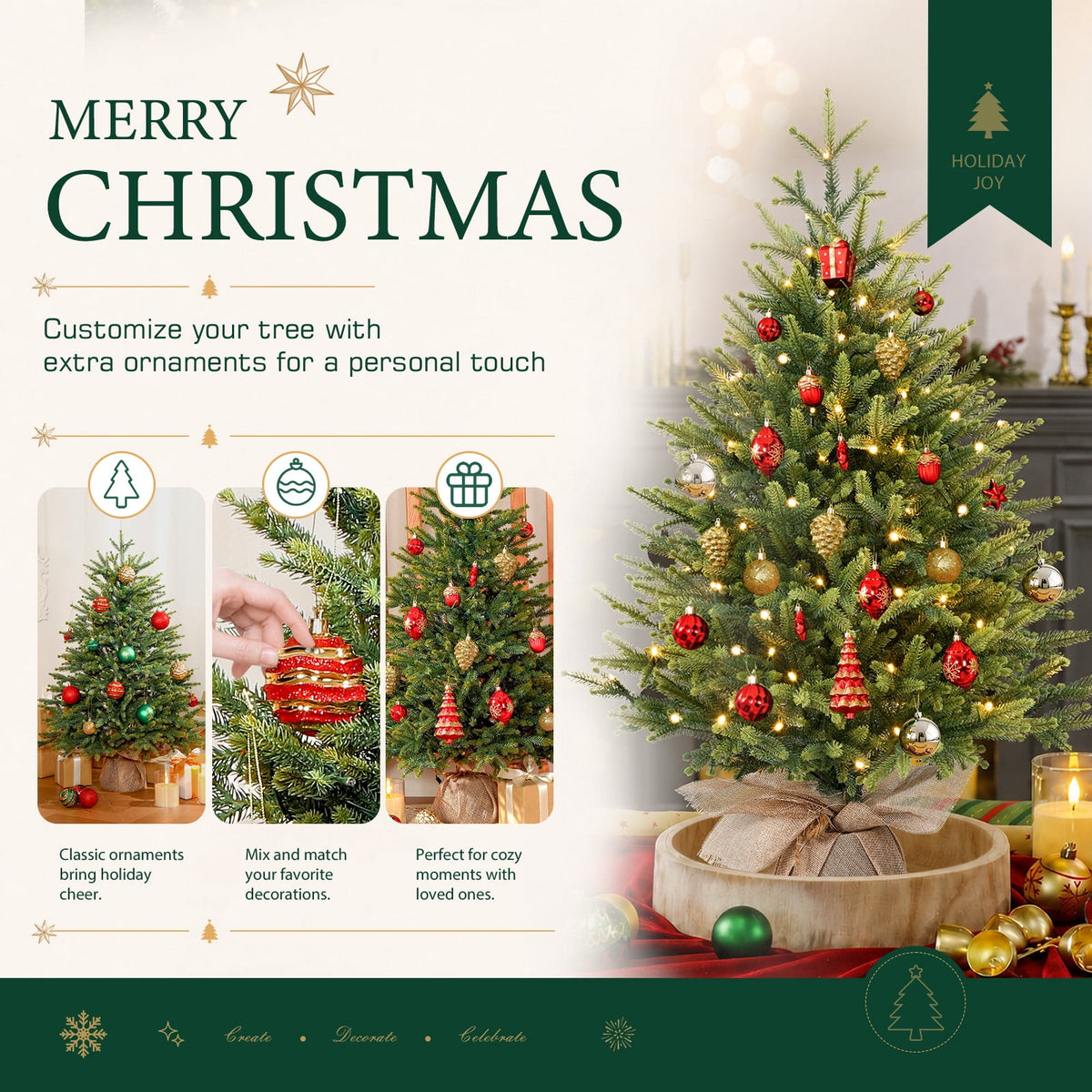 Lolsea 2ft Prelit Artificial Small Mini Christmas Tree with Color LED Lights, Remote Control and Timer, Perfect for Xmas Tabletop Decorations