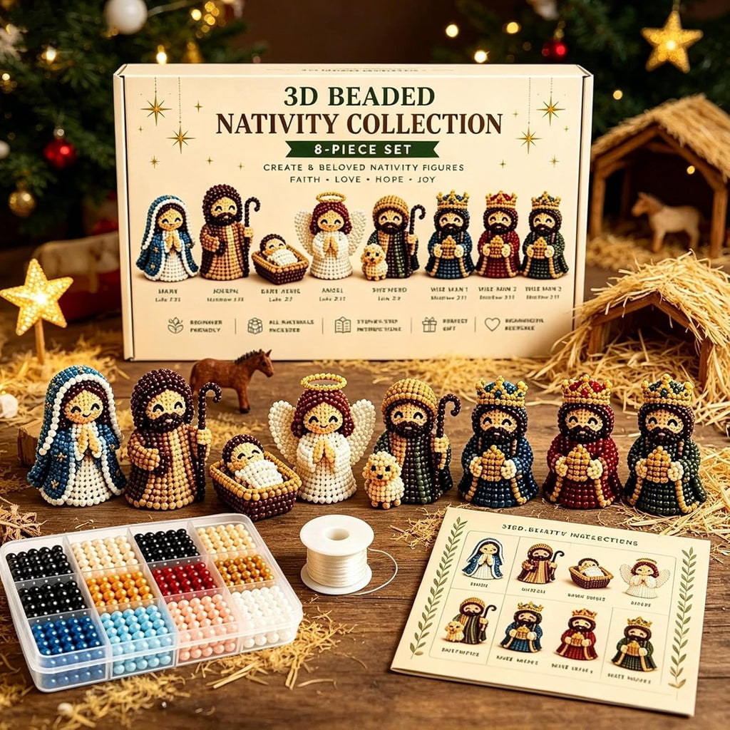 BESTSKY 3D Beaded Nativity Collection Diy Kit, 3D Beaded Nativity Figurine Kit | Festive Seasonal Centerpiece Handmade Ornament Display, for Christians & Diy Craft Lovers