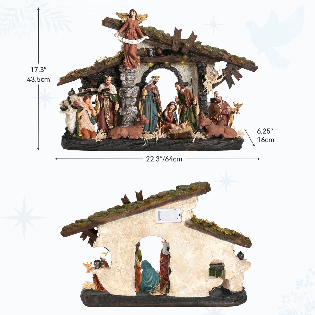 Ultym 20 inch Lighted Christmas Nativity Scene Set of 12 with Rustic Stable