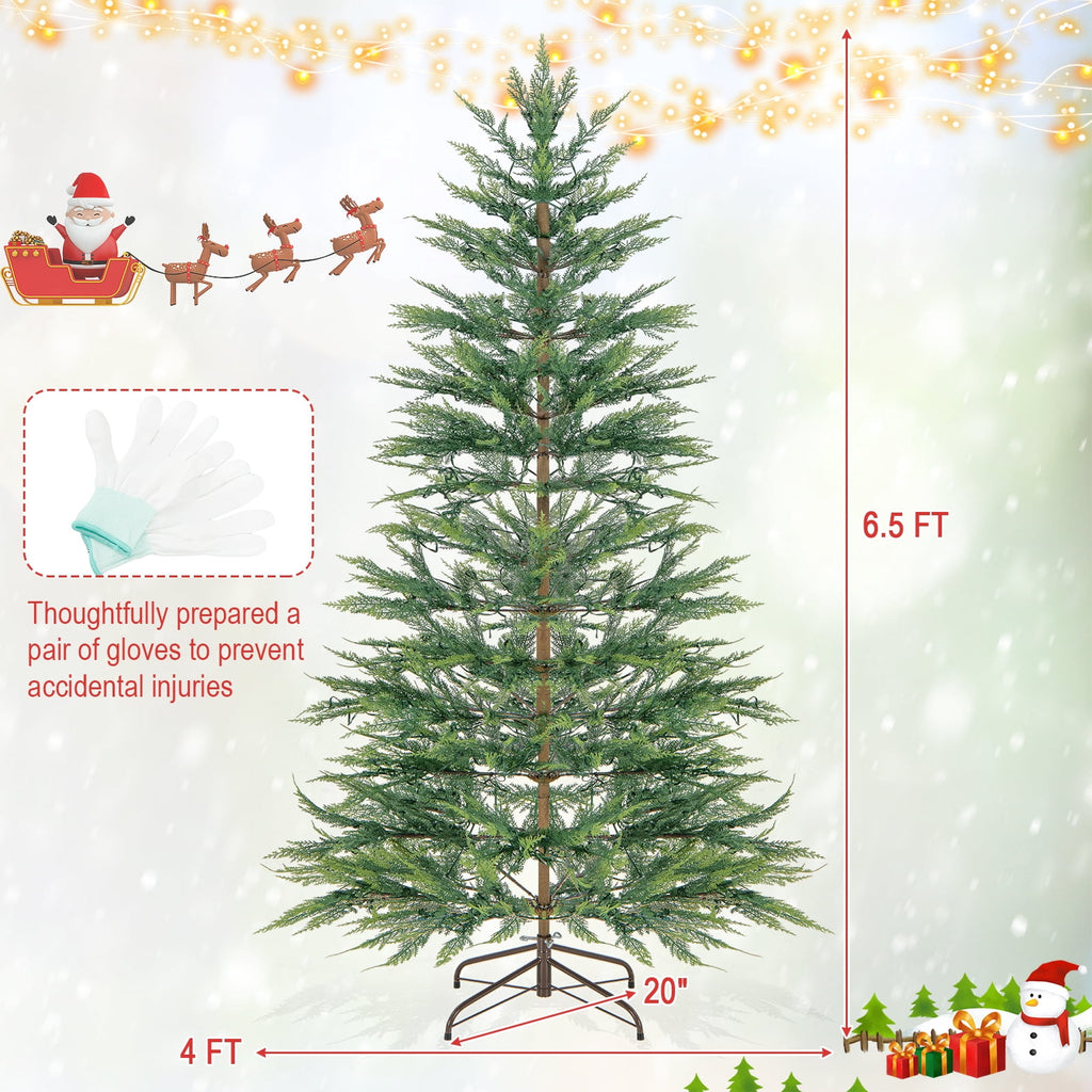 Topbuy 6.5 FT Artificial Cypress Christmas Tree Pre-lit Hinged Xmas Tree with 430 Warm White LED Lights 470 Highly Simulated Branch Tips