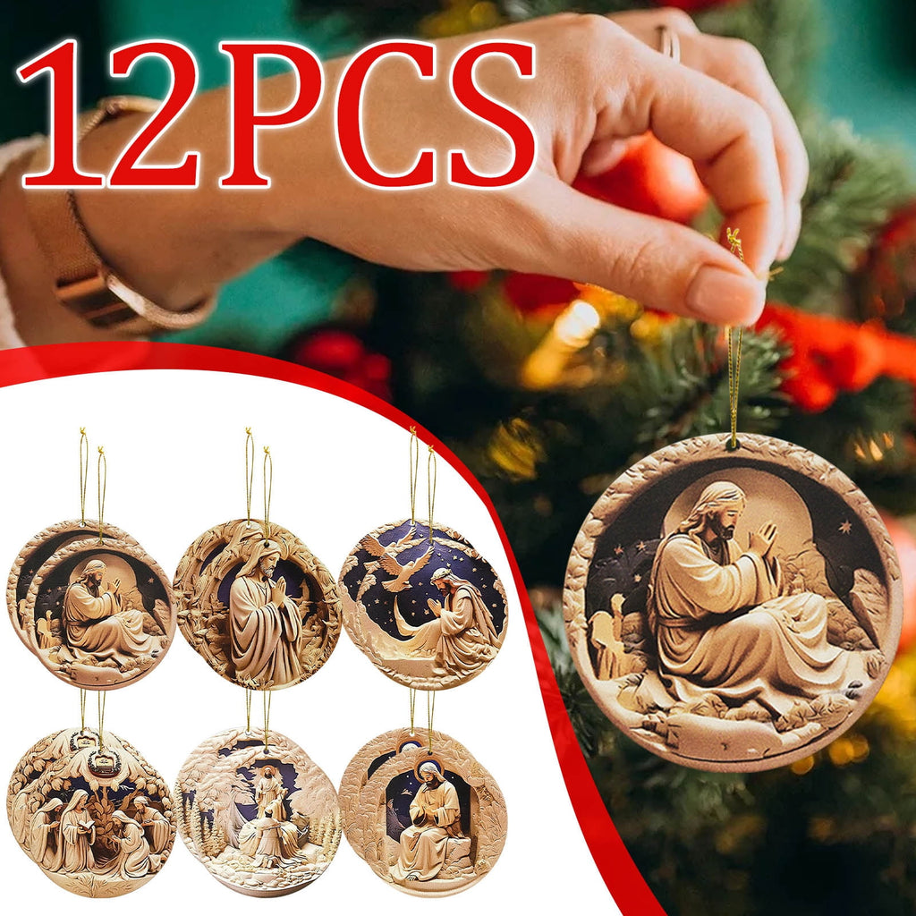 Wooden Christmas Ornaments, Nativity Scene Decorations, 12-Piece Handcrafted Wooden Nativity Ornament Set, Traditional Christmas Tree and Home Decor