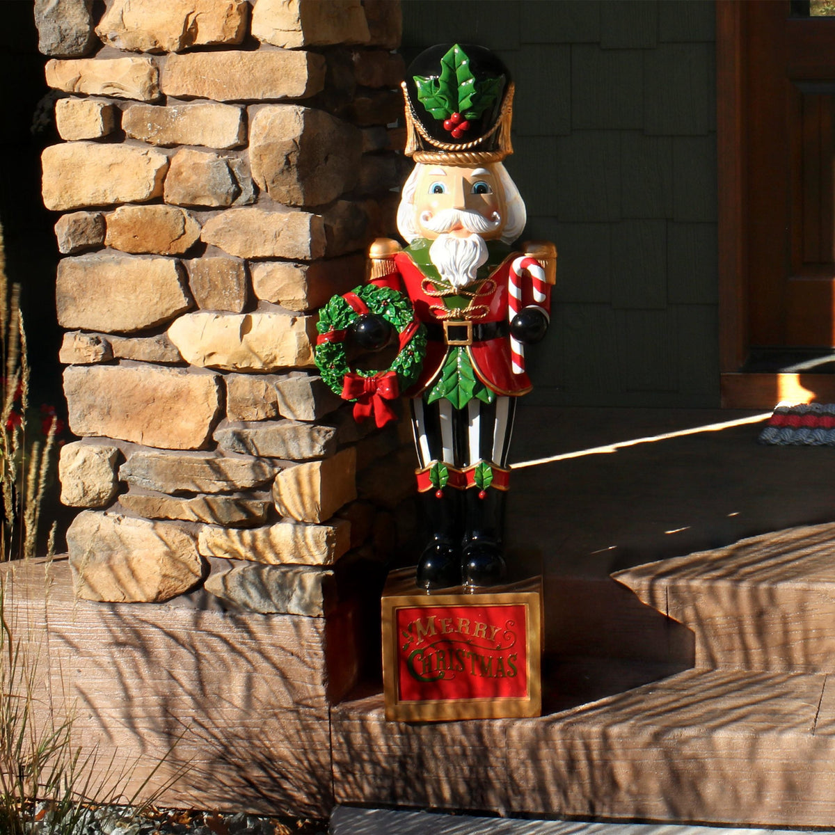 Sunnydaze Green Resin Karl the Christmas Nutcracker Statue, 48"